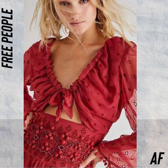 FREE PEOPLE DELLA SOLE MINI DRESS IN RED ROUGE NWT SMALL - Picture 8 of 9